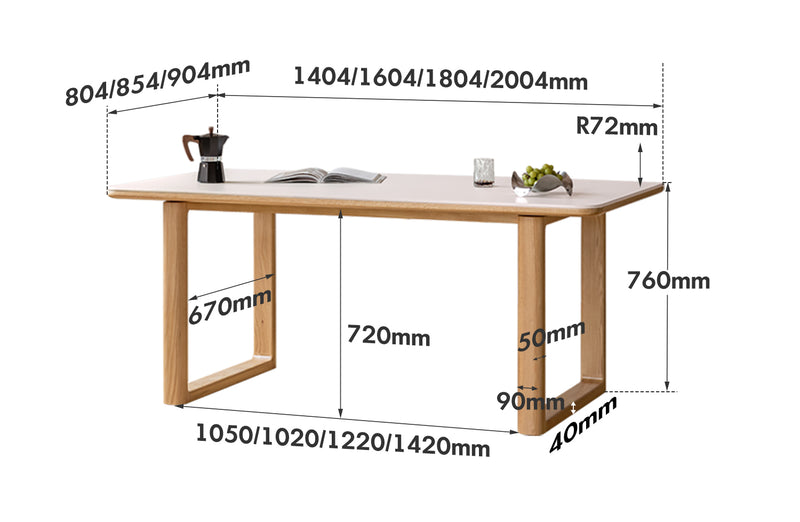 Scandinavian Oak Wood Sintered Stone Dining Table ANCHOR Size Chart