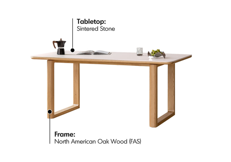 Scandinavian Oak Wood Sintered Stone Dining Table ANCHOR Material Details Chart