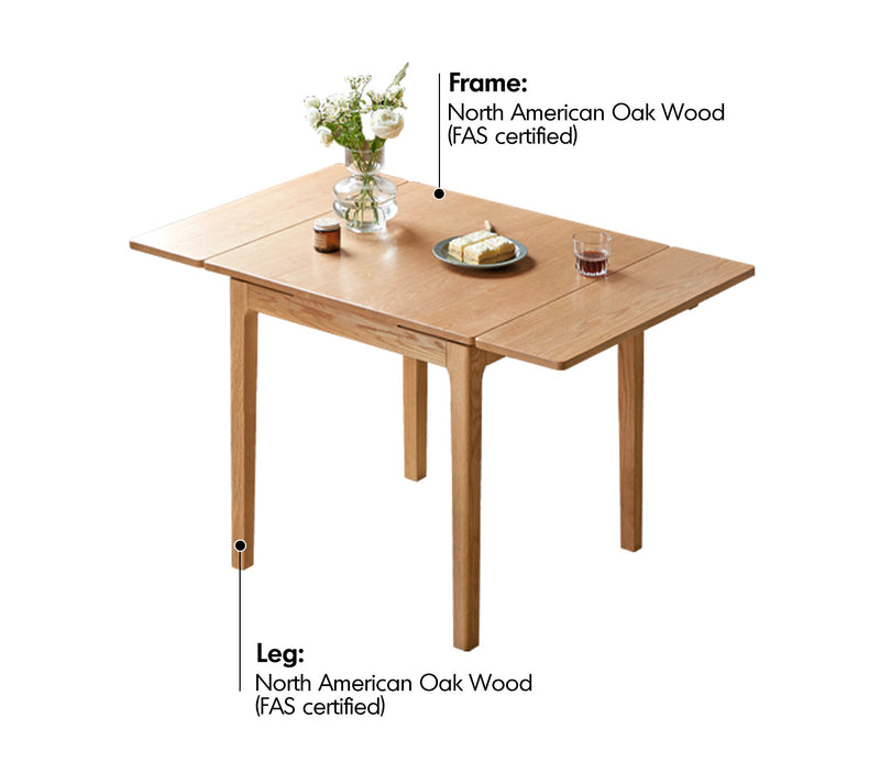 Scandinavian Oak Wood Extendable Dining Table EXTENDRA Material Details Chart