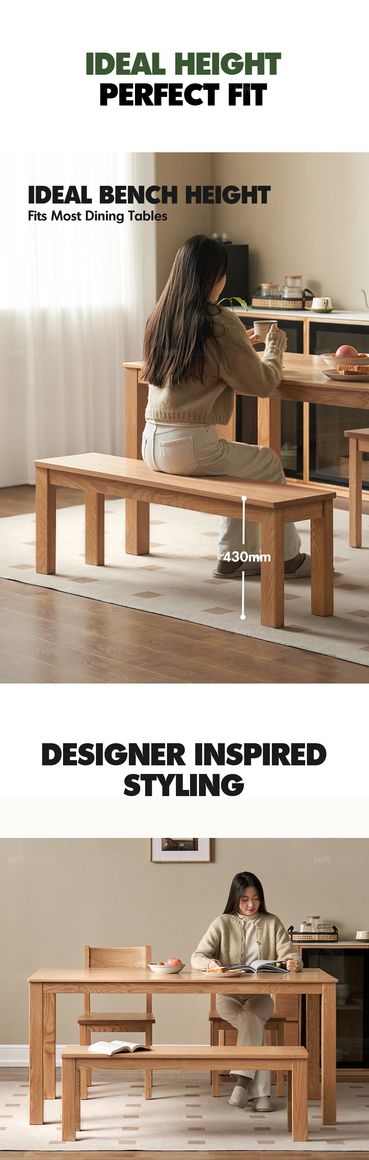Scandinavian Oak Wood Dining Bench JAMO Good to Know - 3