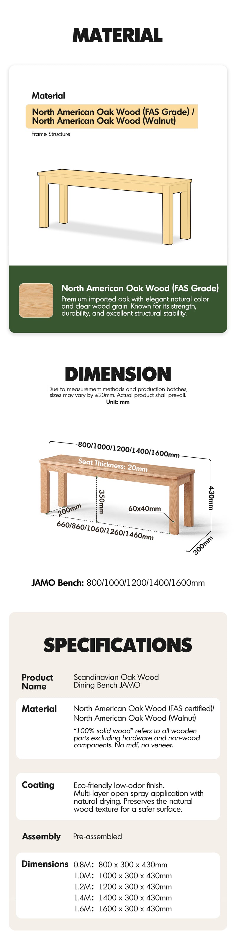 Scandinavian Oak Wood Dining Bench JAMO Good to Know - 8