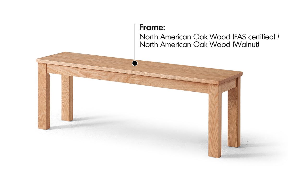 Scandinavian Oak Wood Dining Bench JAMO Material Details Chart