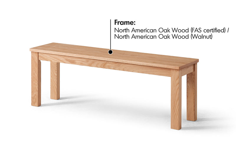 Scandinavian Oak Wood Dining Bench JAMO Material Details Chart