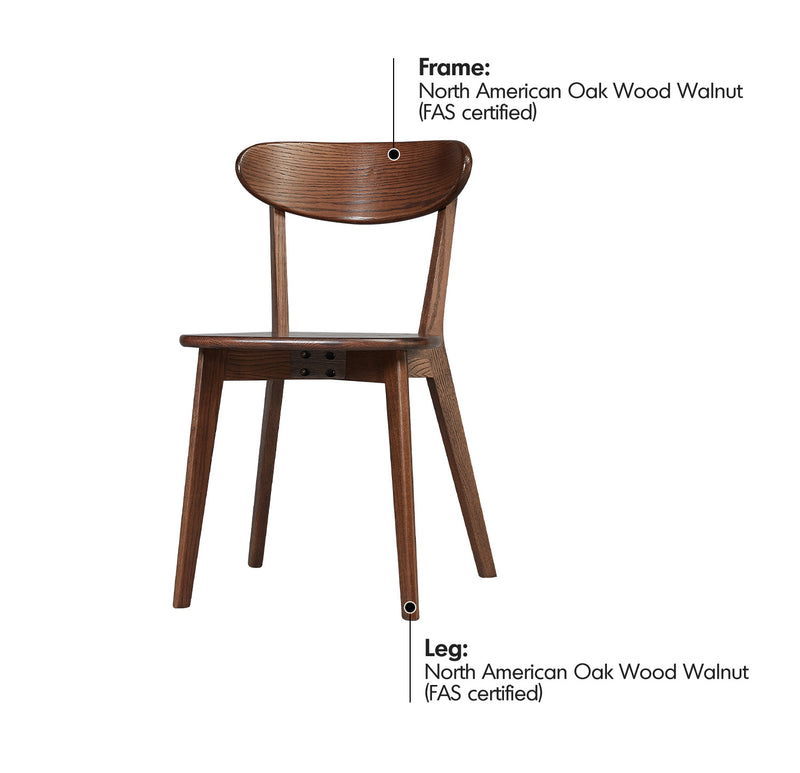 Japandi Oak Wood Dining Chair ELM WALNUT Material Details Chart
