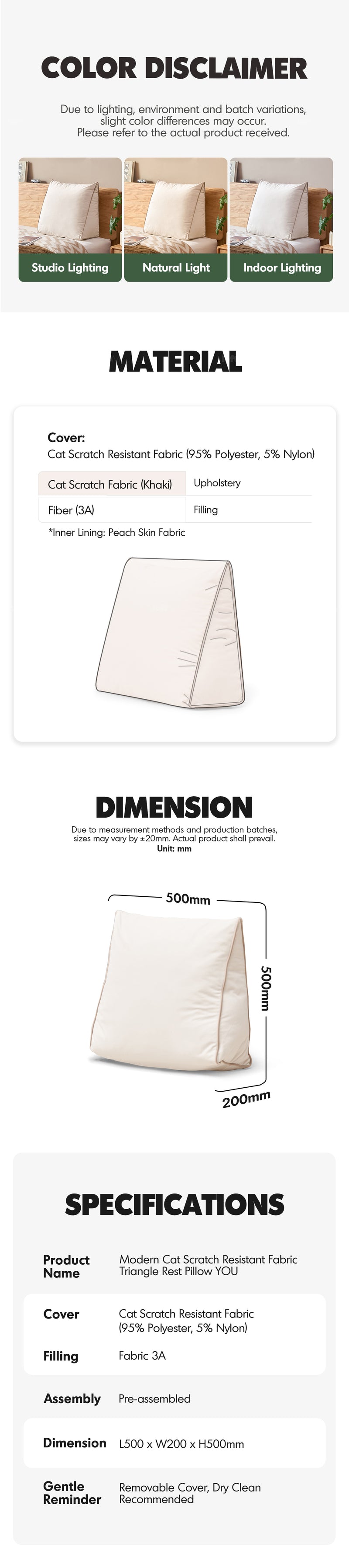 Modern Cat Scratch Resistant Fabric Triangle Rest Pillow YOU Good to Know - 5