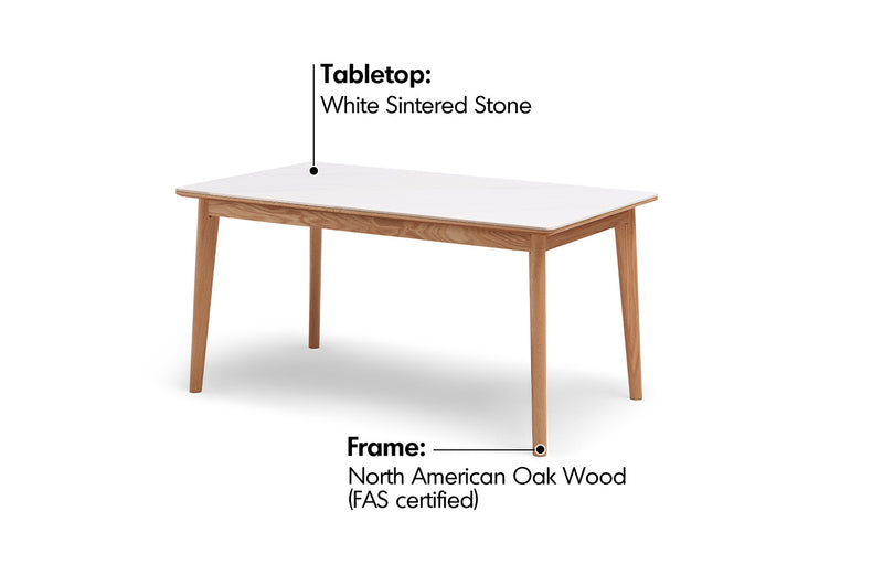Scandinavian Sintered Stone Oak Wood Dining Table JADEN Material Details Chart