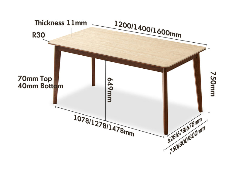 Japandi Sintered Stone Oak Wood Dining Table LENNOR Size Chart
