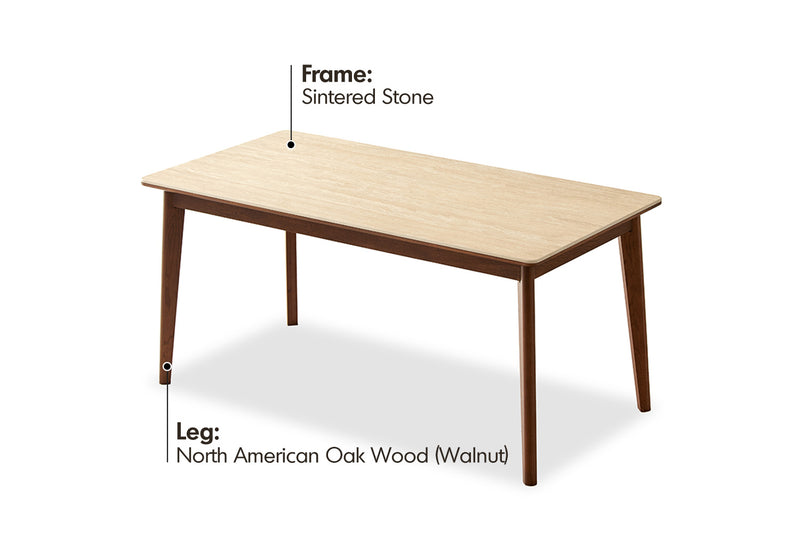 Japandi Sintered Stone Oak Wood Dining Table LENNOR Material Details Chart