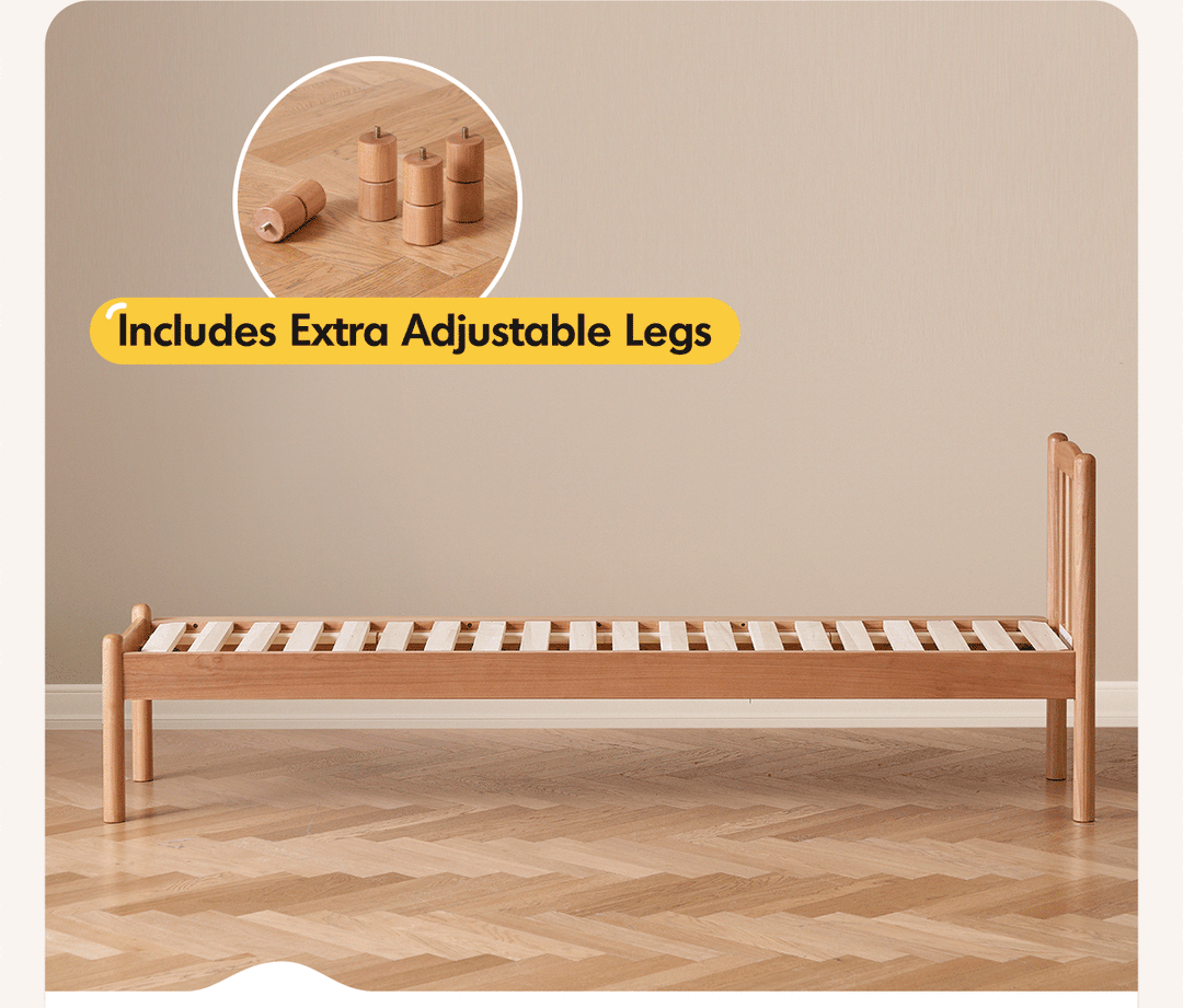 Scandinavian birch wood kids sidecar bed with mattress set mika in real life style.