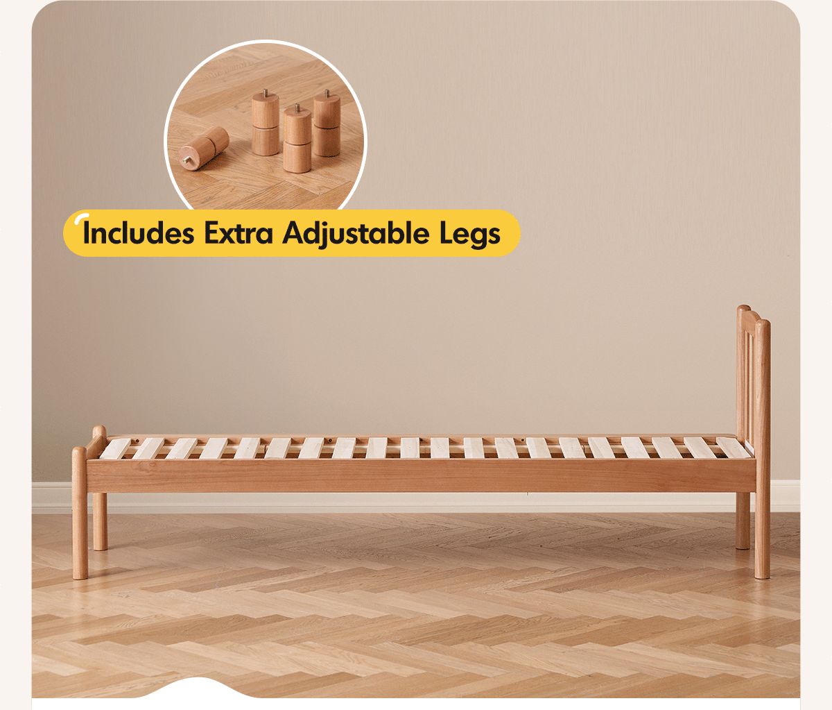 Scandinavian birch wood kids sidecar bed with mattress set mika in real life style.