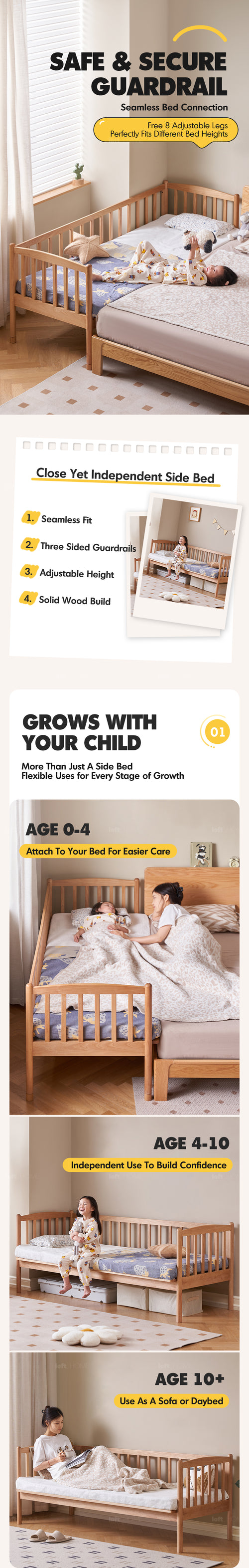Scandinavian Birch Wood Kids Sidecar Bed With Mattress Set MYKA Good to Know Preview-1