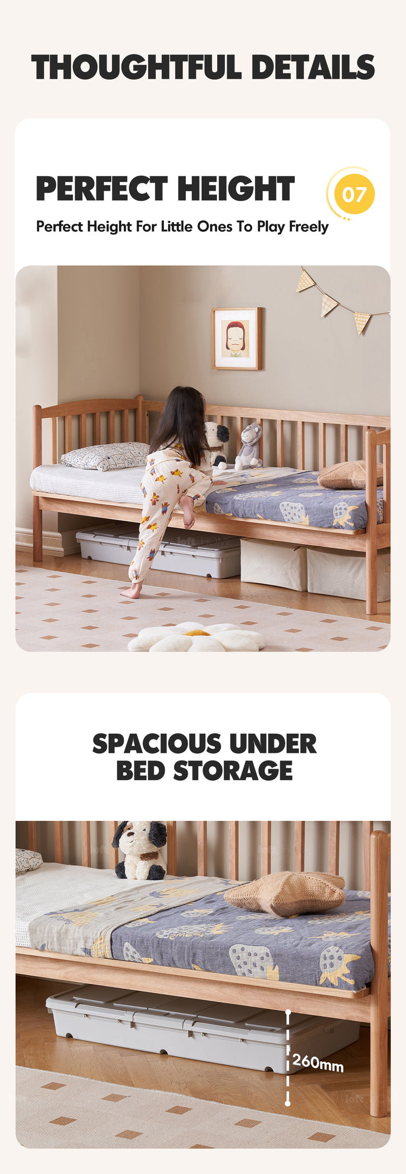 Scandinavian Birch Wood Kids Sidecar Bed With Mattress Set MYKA Good to Know - 5