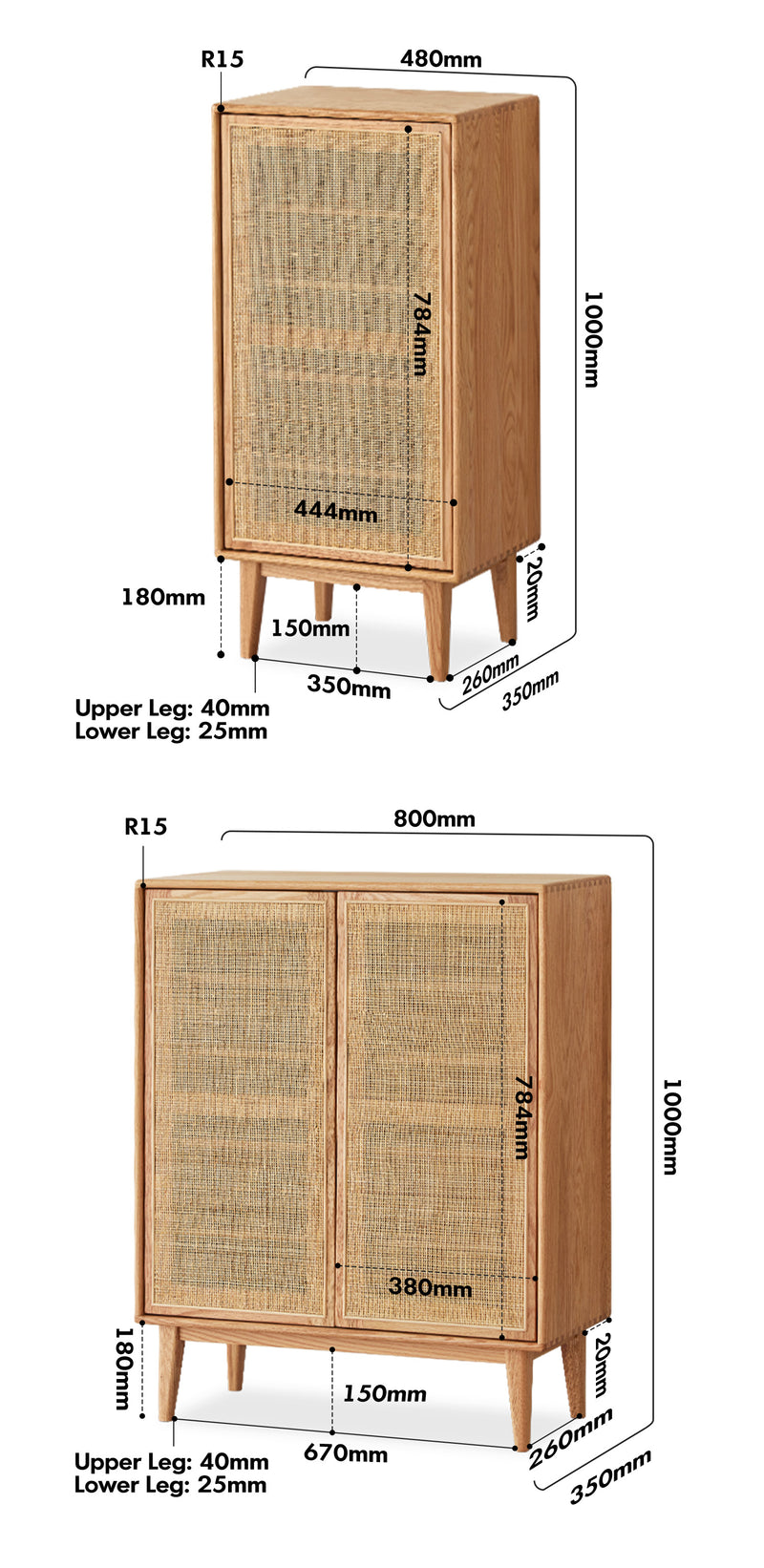 Scandinavian Rattan Oak Wood Shoe Cabinet BERI Size Chart