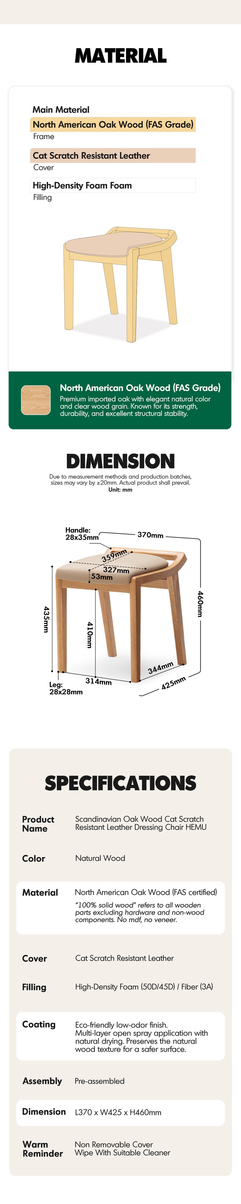 Scandinavian Oak Wood Cat Scratch Resistant Leather Dressing Chair HEMU Good to Know - 7