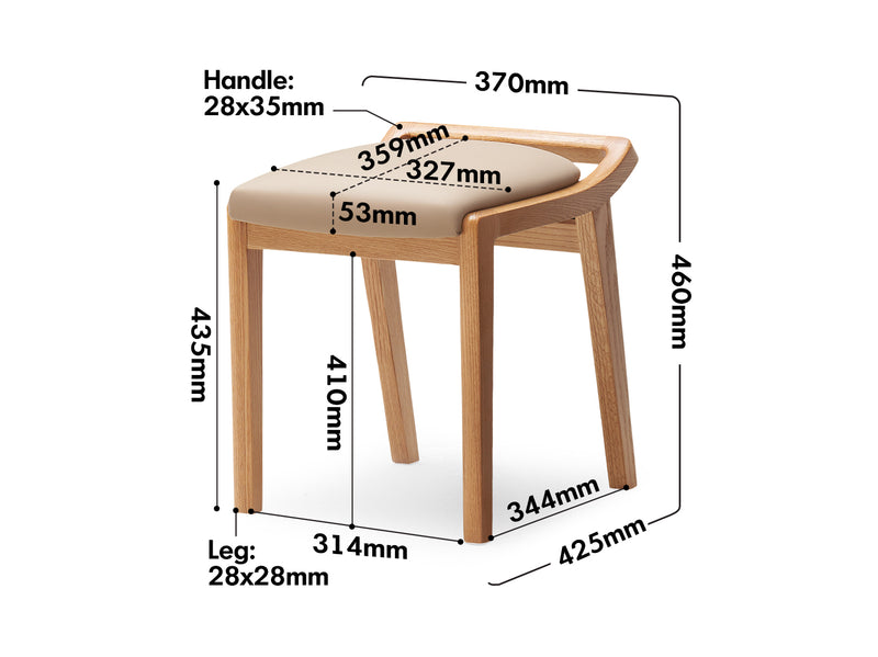 Scandinavian Oak Wood Cat Scratch Resistant Leather Dressing Chair HEMU Size Chart