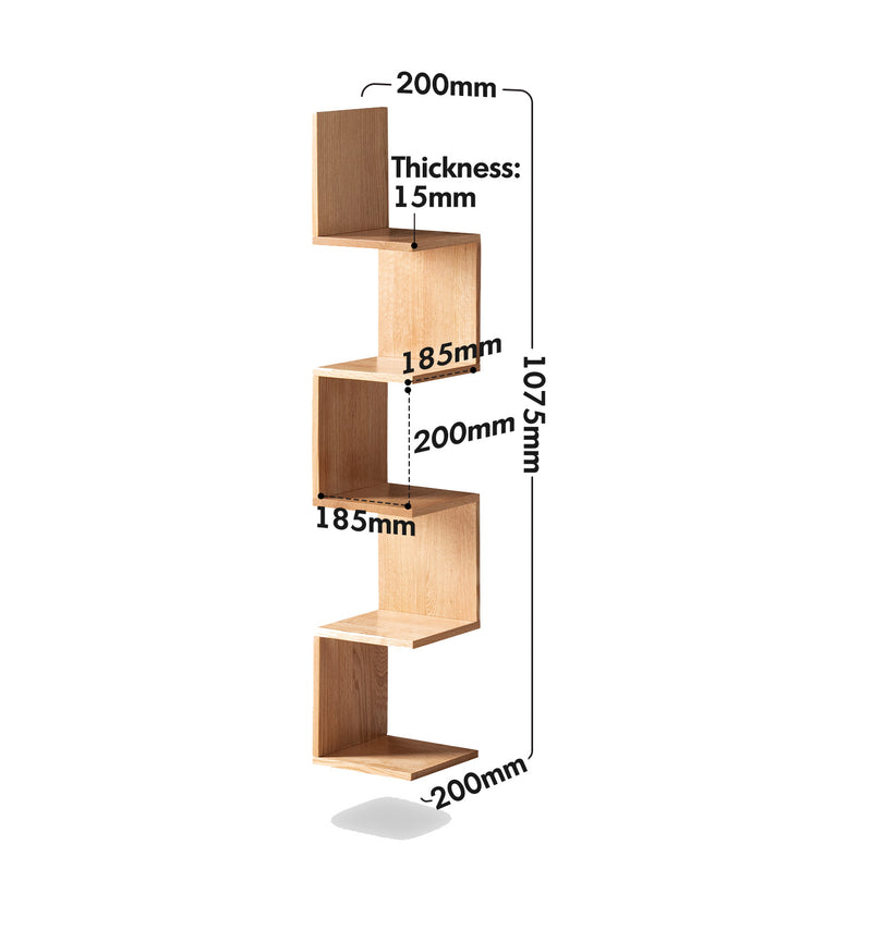 Scandinavian Oak Wood Corner Shelf PITTSBURGH Size Chart