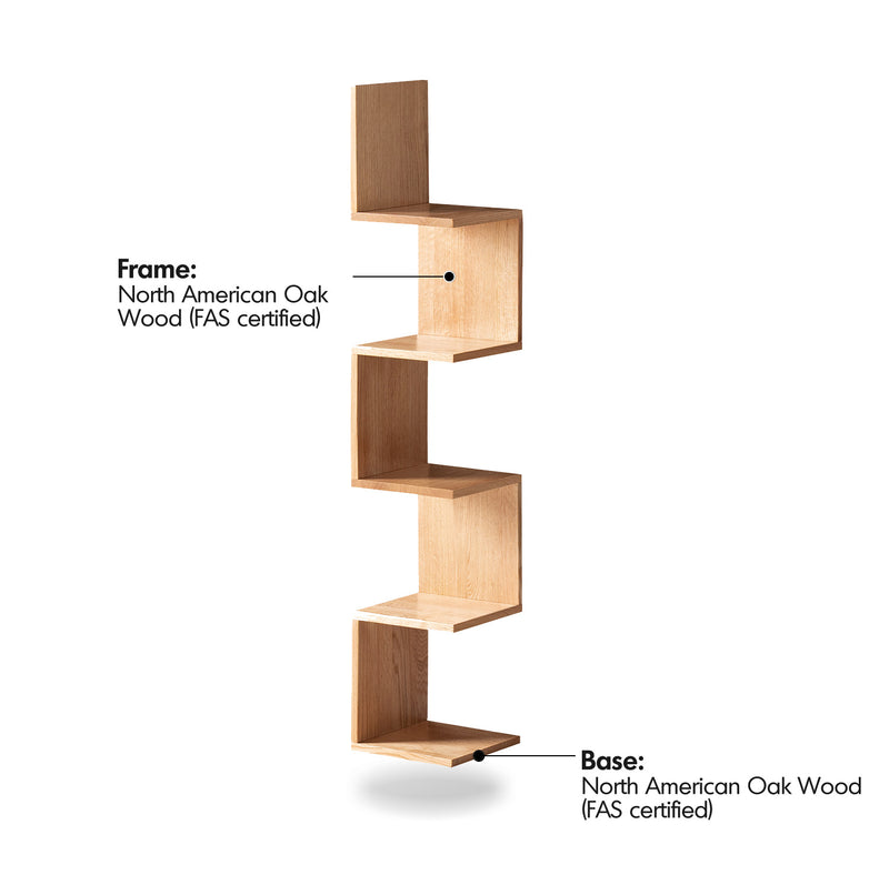 Scandinavian Oak Wood Corner Shelf PITTSBURGH Material Details Chart