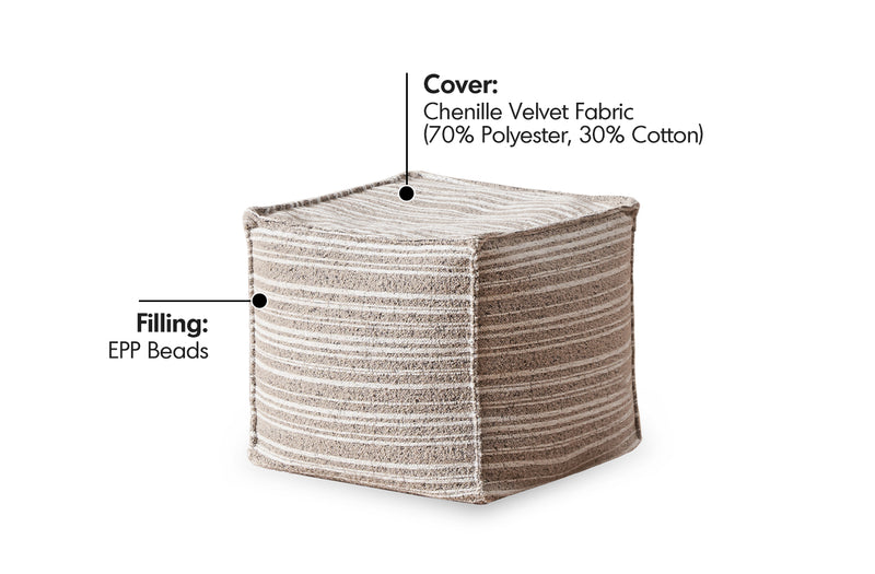 Cream Chenille Velvet Fabric Ottoman STRIPE Material Details Chart