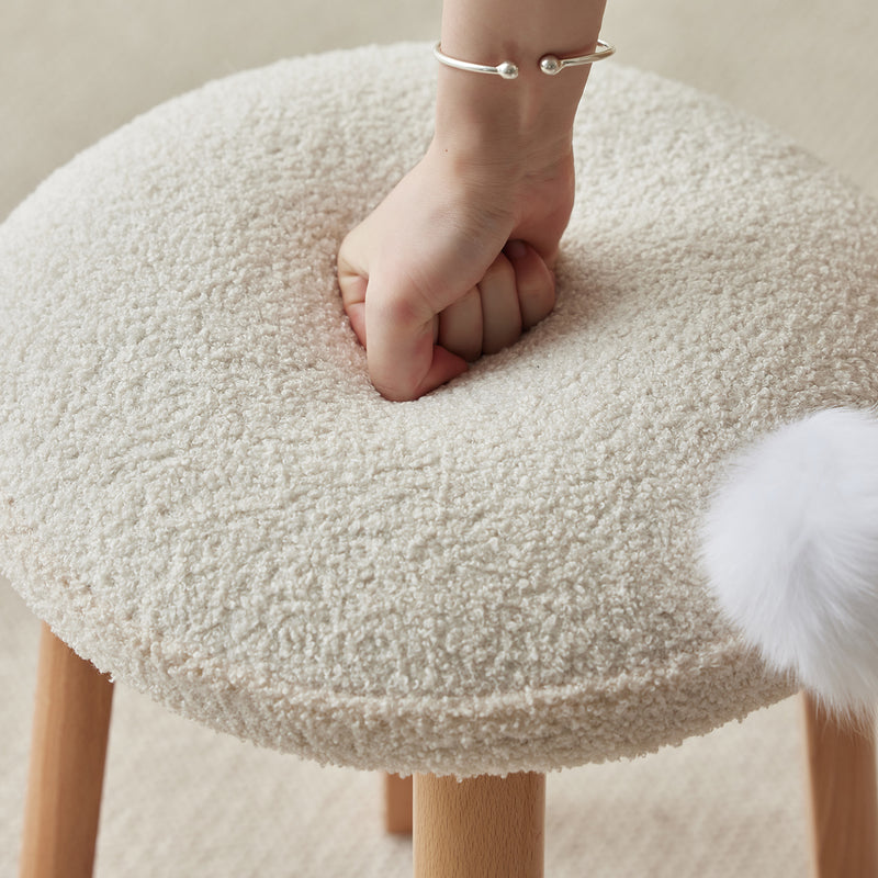 Cream Teddy Boucle Fabric Dressing Stool AMILAN Color Swatches