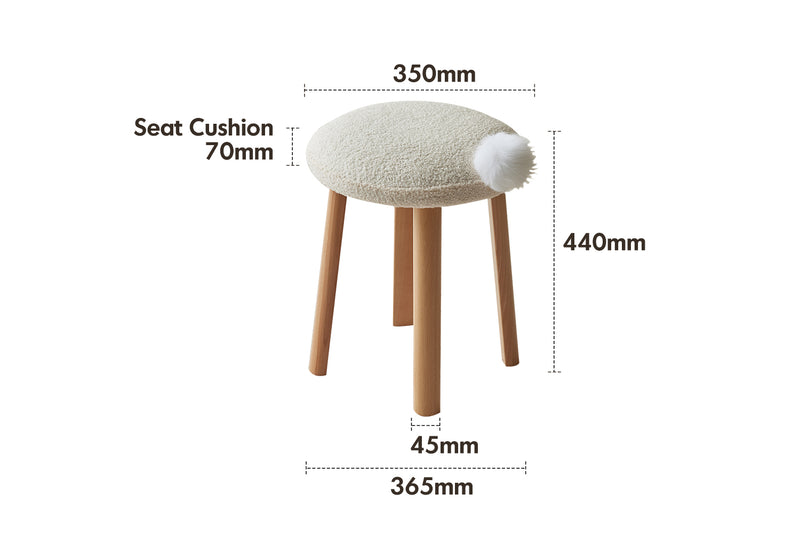 Cream Teddy Boucle Fabric Dressing Stool AMILAN Size Chart
