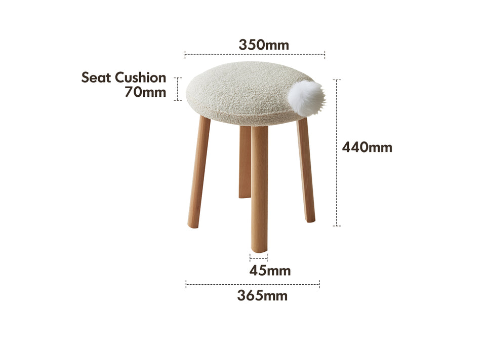 Cream Teddy Boucle Fabric Dressing Stool AMILAN Size Chart