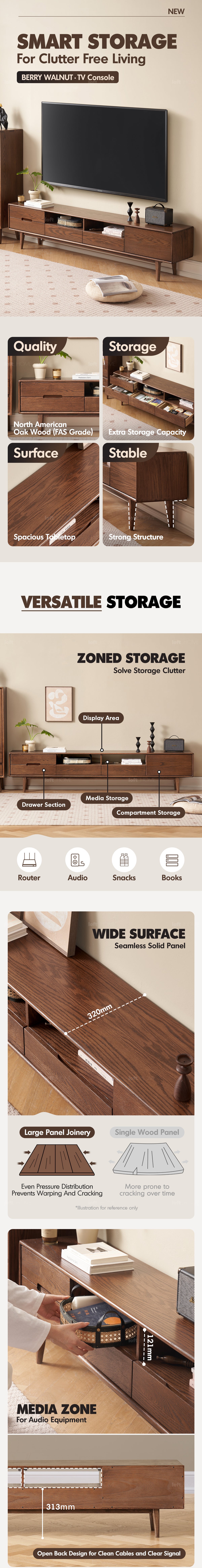 Japandi Oak Wood TV Console BERRY WALNUT Good to Know - 1
