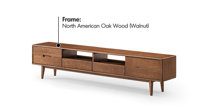 Japandi Oak Wood TV Console BERRY WALNUT Material Details Chart