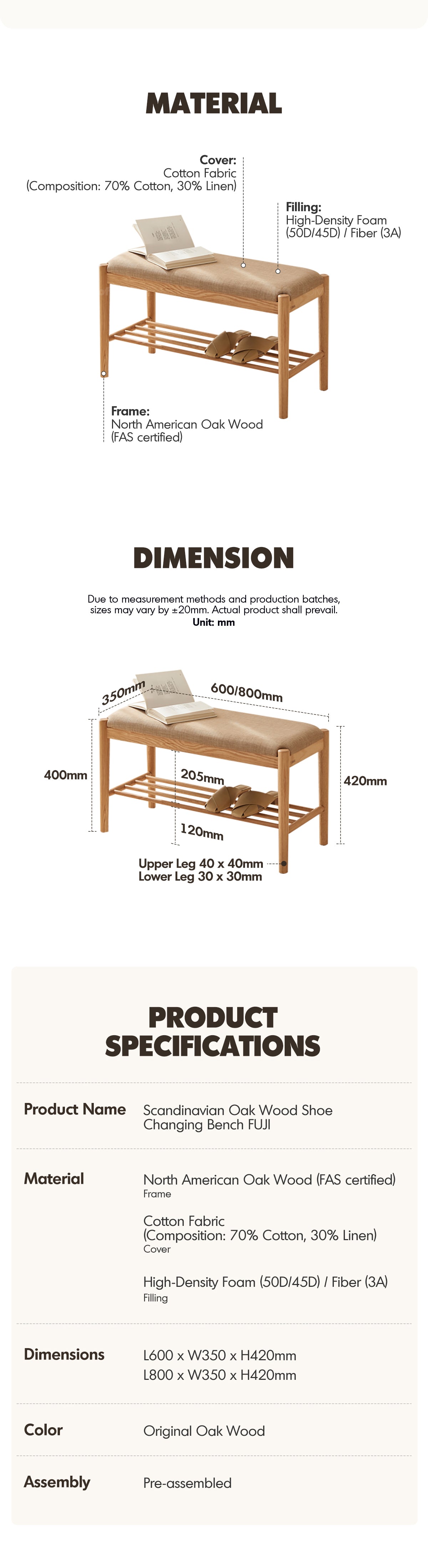 Scandinavian Oak Wood Shoe Changing Bench FUJI Good to Know - 6