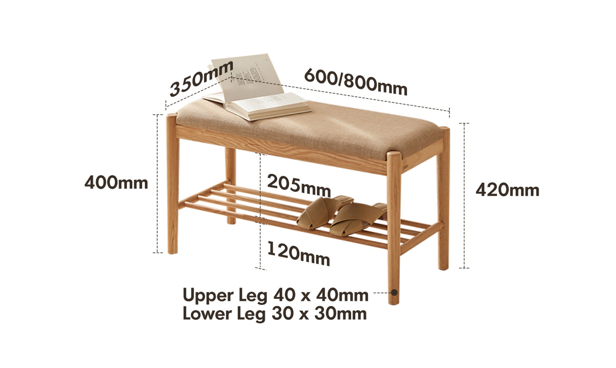 Scandinavian Oak Wood Shoe Changing Bench FUJI Size Chart