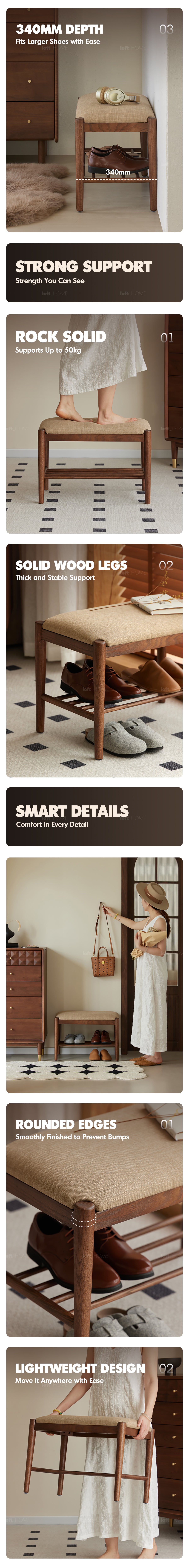 Japandi Oak Wood Shoe Changing Bench FUJI WALNUT Good to Know - 2