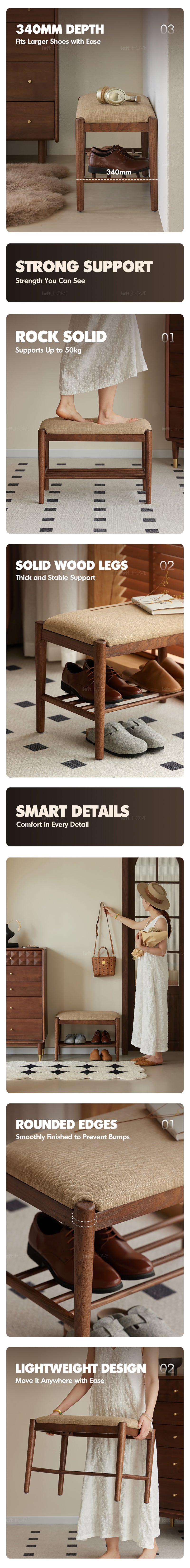 Japandi Oak Wood Shoe Changing Bench FUJI WALNUT Good to Know - 2