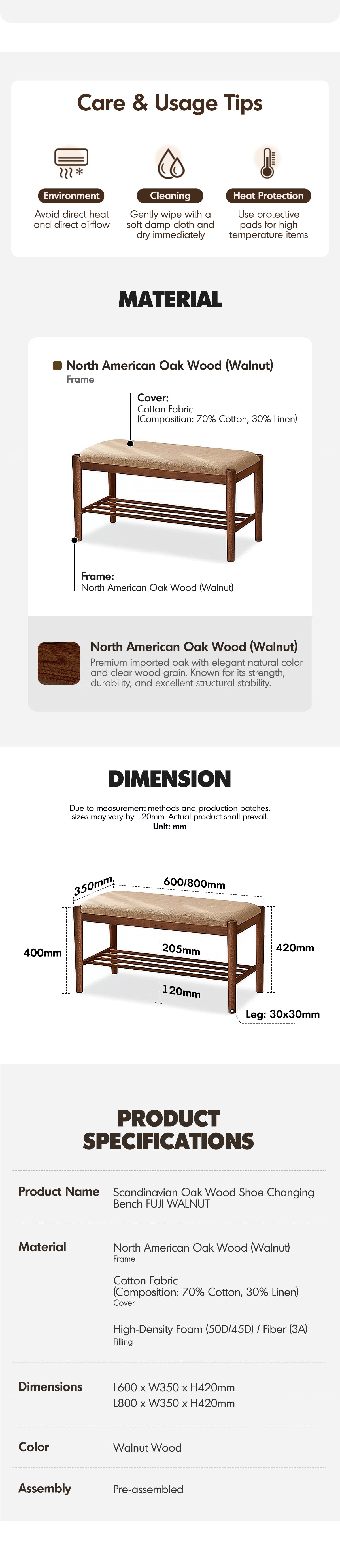 Japandi Oak Wood Shoe Changing Bench FUJI WALNUT Good to Know - 7