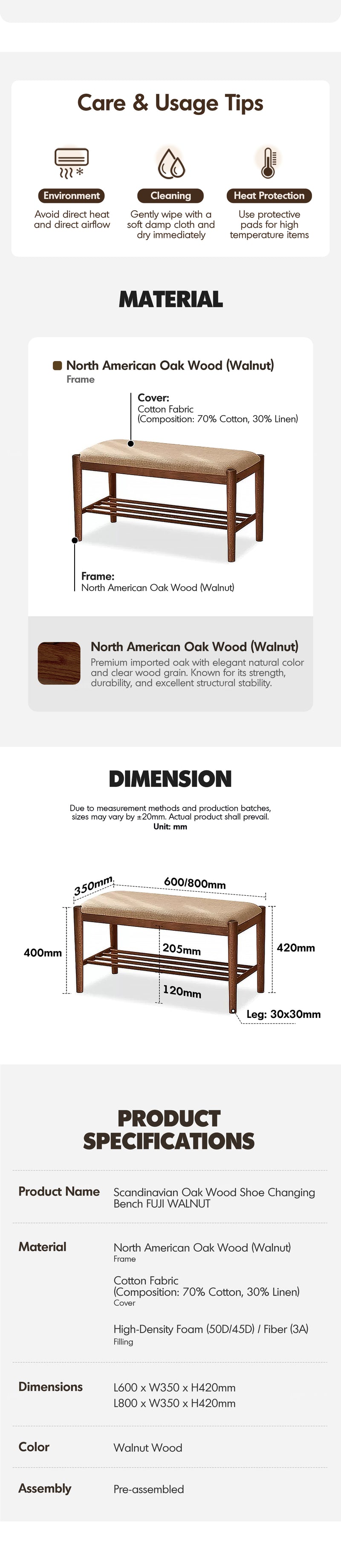 Japandi Oak Wood Shoe Changing Bench FUJI WALNUT Good to Know - 7