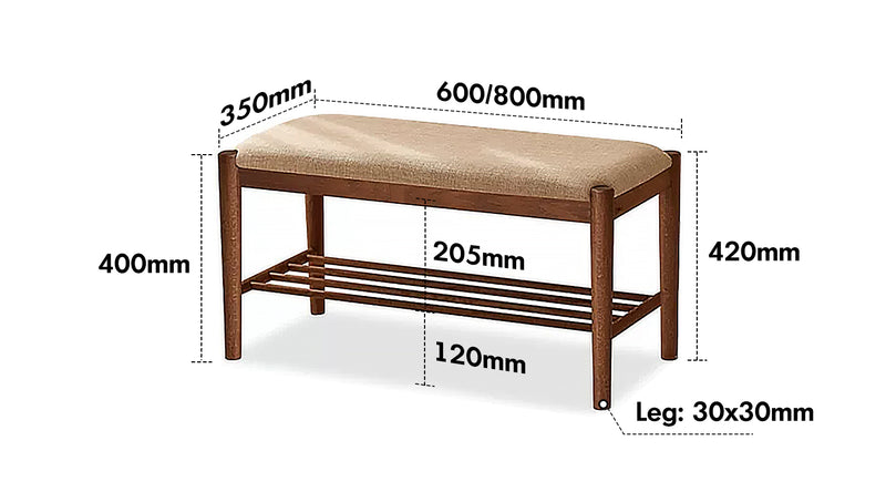Japandi Oak Wood Shoe Changing Bench FUJI WALNUT Size Chart