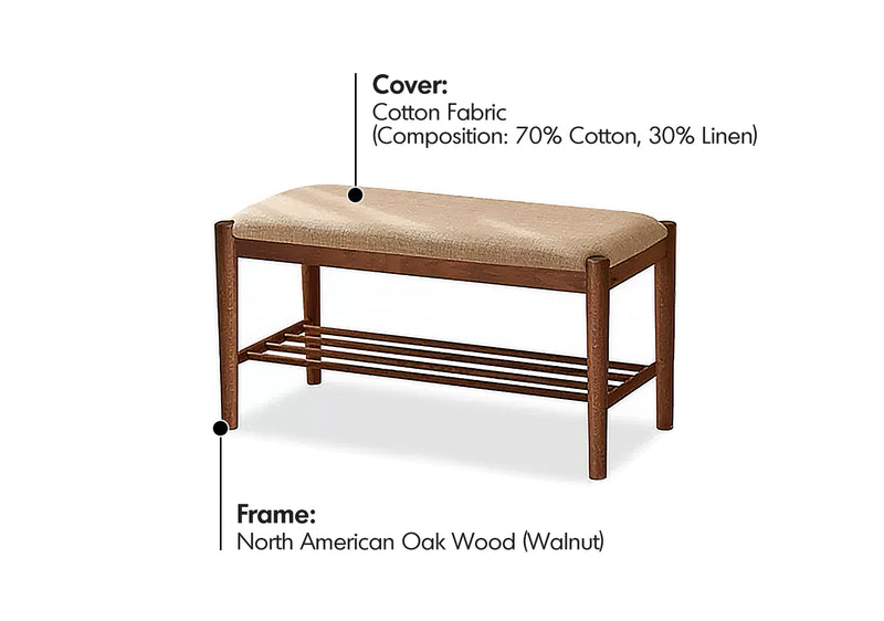 Japandi Oak Wood Shoe Changing Bench FUJI WALNUT Material Details Chart