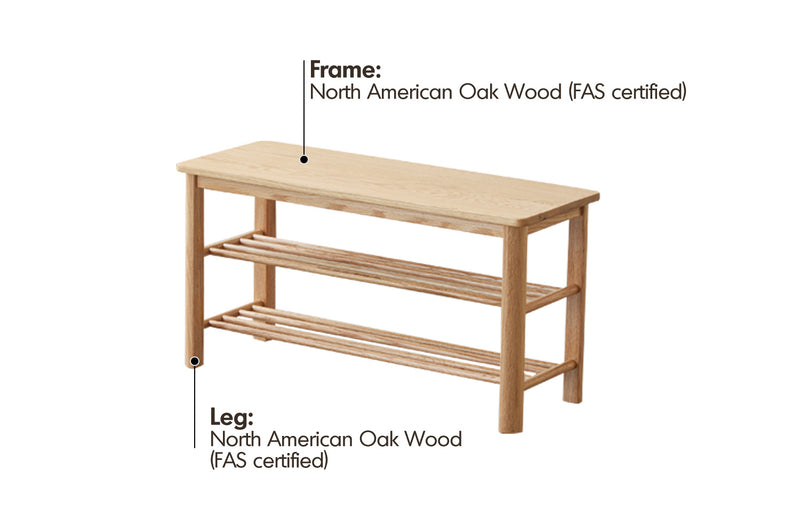 Scandinavian Oak Wood Shoe Shelf FUJI Material Details Chart