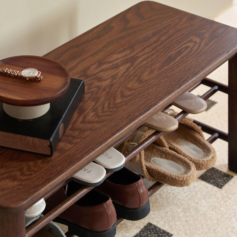 Japandi Oak Wood Shoe Shelf FUJI WALNUT Color Swatches