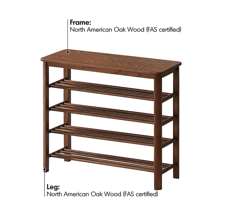 Japandi Oak Wood Shoe Shelf FUJI WALNUT Material Details Chart