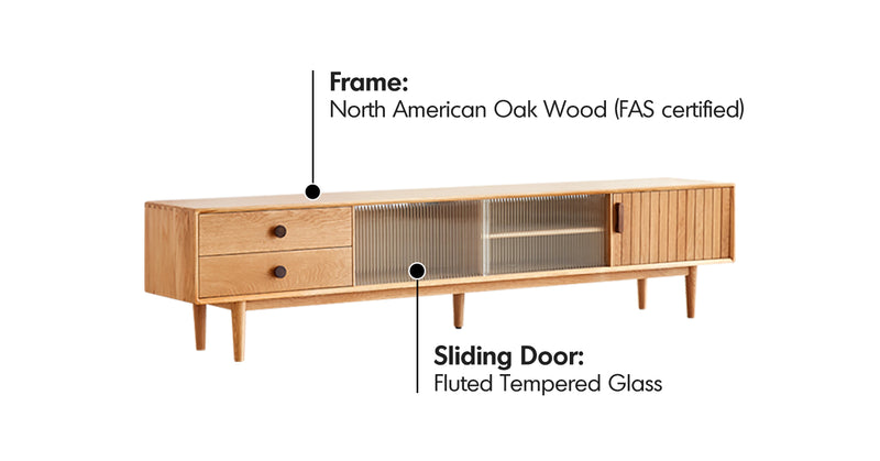 Scandinavian Oak Wood TV Console DANYA Material Details Chart