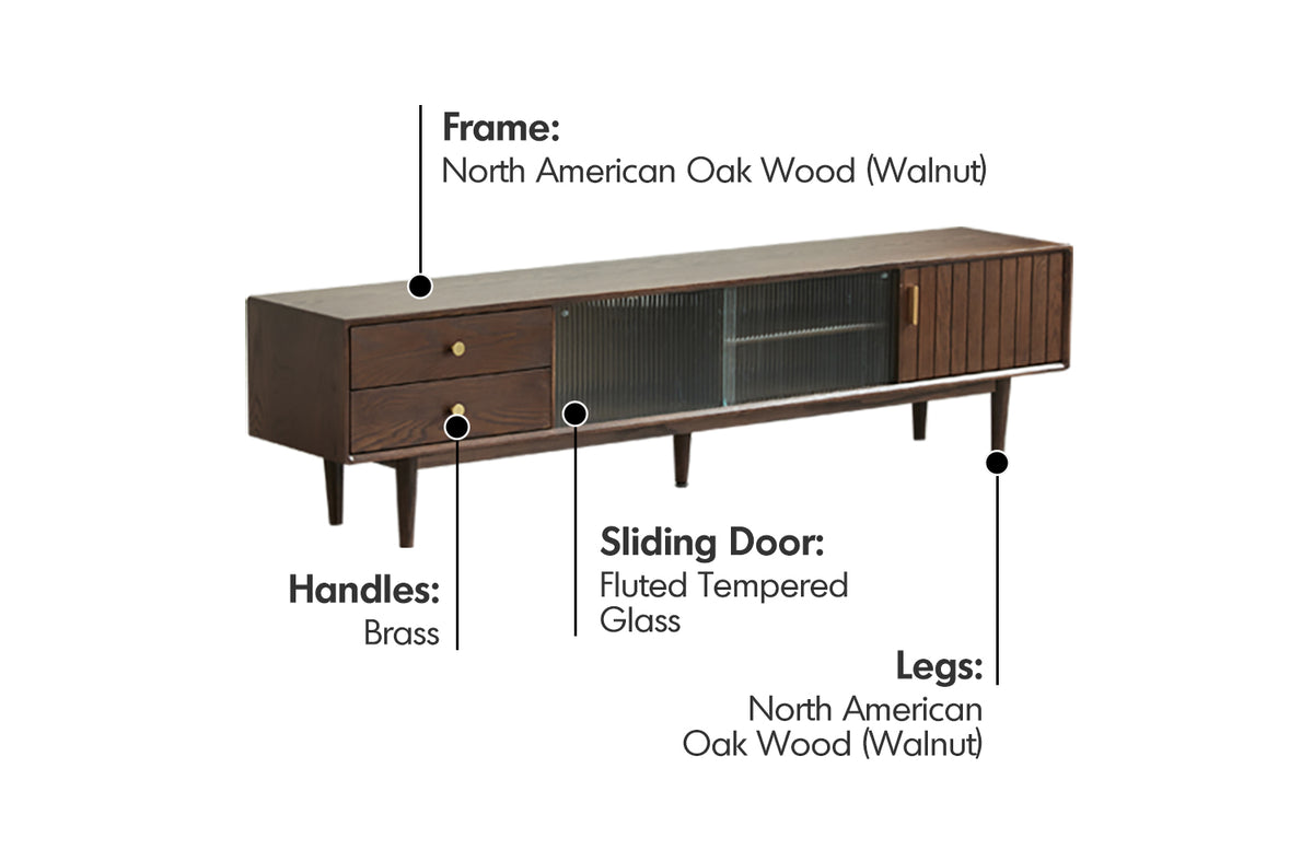 Scandinavian Oak Wood TV Console DANYA WALNUT Material Details Chart