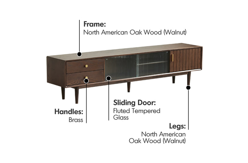 Scandinavian Oak Wood TV Console DANYA WALNUT Material Details Chart