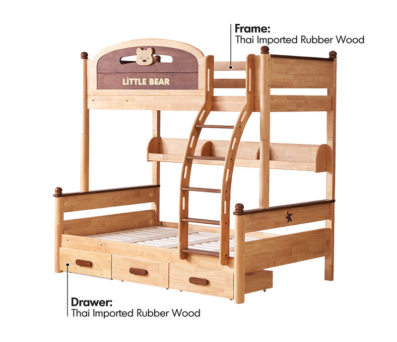Scandinavian Rubber Wood Kids Bunk Bed With Bottom Drawers And Wall Shelf LITTLE BEAR Material Details Chart