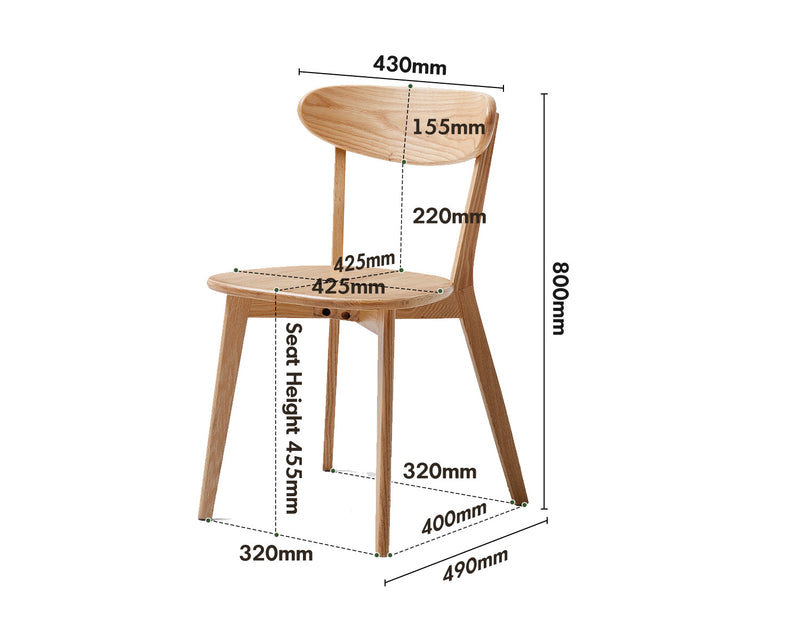 Scandinavian Oak Wood Dining Chairs ELM Size Chart