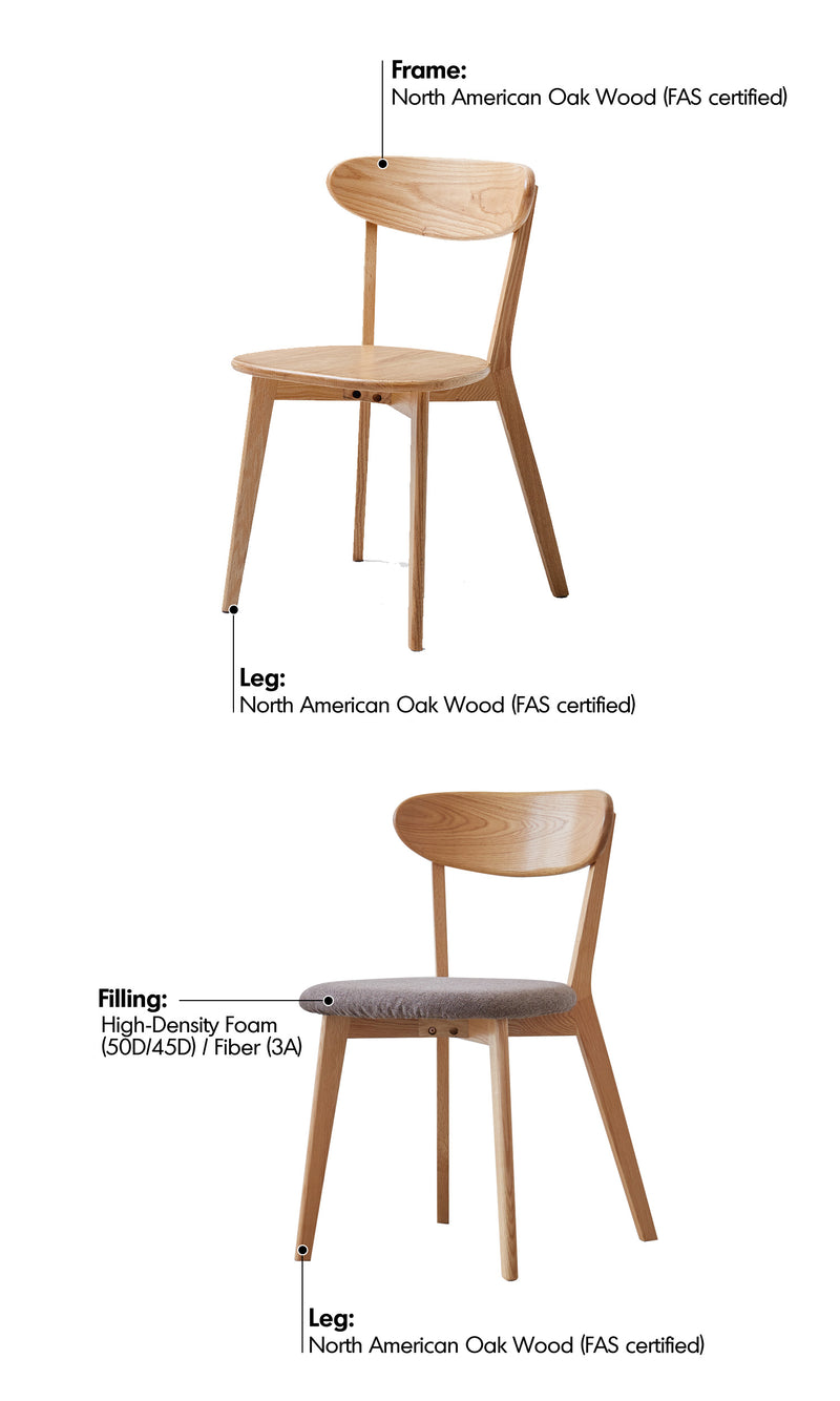 Scandinavian Oak Wood Dining Chairs ELM Material Details Chart