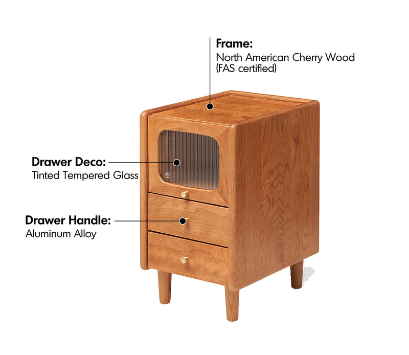 Scandinavian Cherry Wood Side Table SKYLAR Material Details Chart