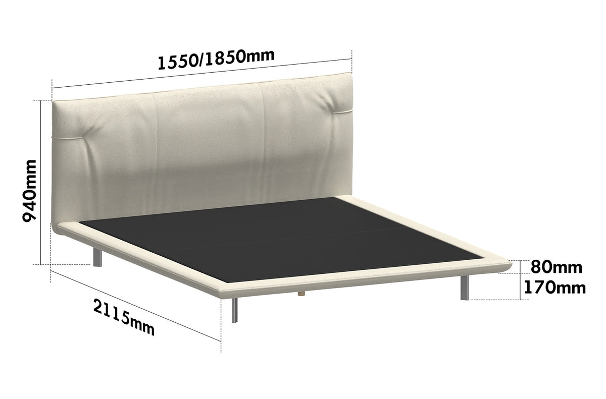 Minimalist Genuine Leather Bed RHINE Size Chart