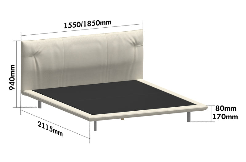 Minimalist Genuine Leather Bed RHINE Size Chart