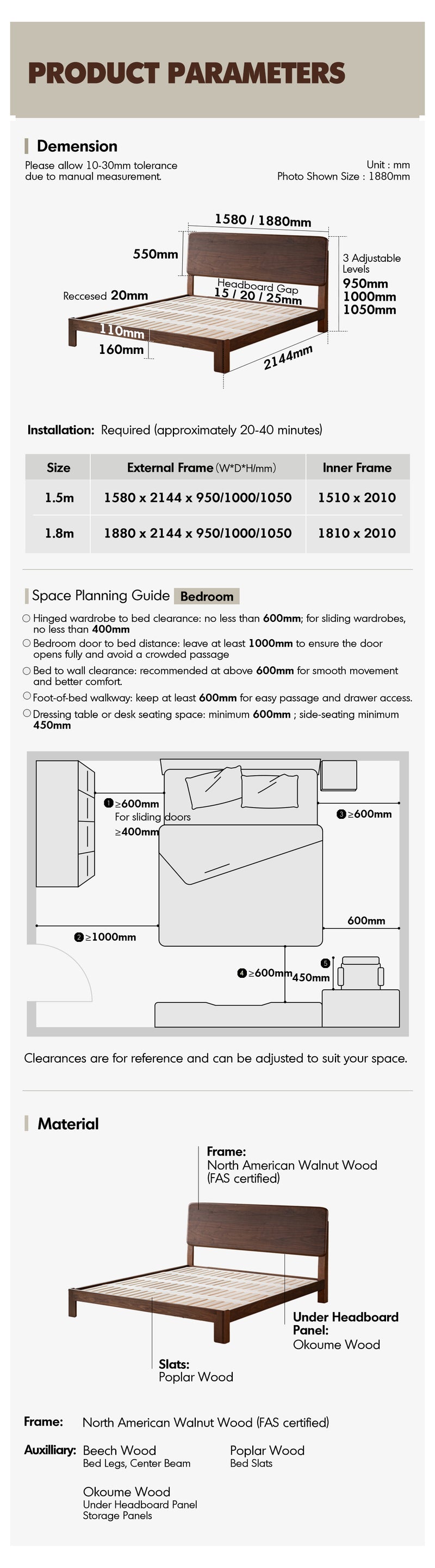Japandi Walnut Wood Bed DUNE Good to Know - 8