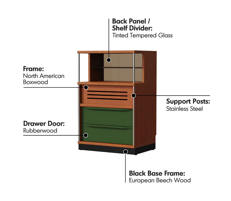 Bauhaus Boxwood Chest Of 3 Drawers SILVER WING Material Details Chart