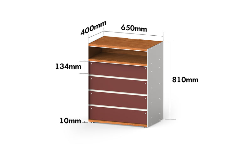 Bauhaus Aluminium Chest Of 5 Drawer GEOMETRIC Size Chart